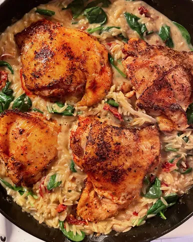 Chicken Thighs with Orzo