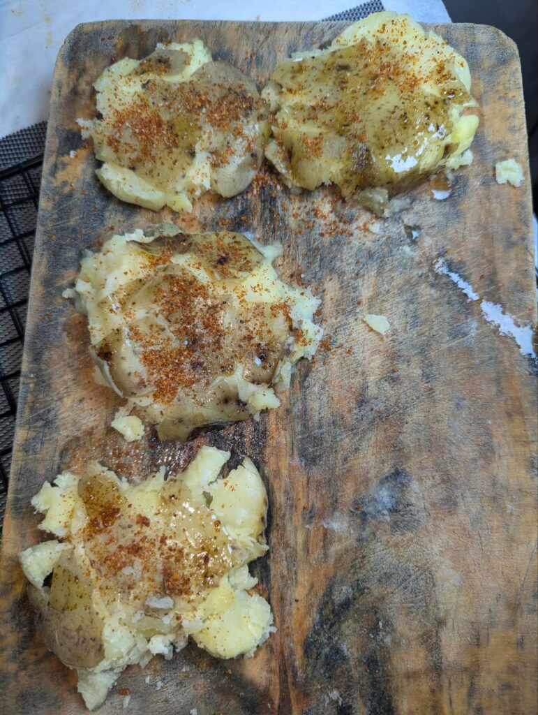 oiling and smashing potatoes