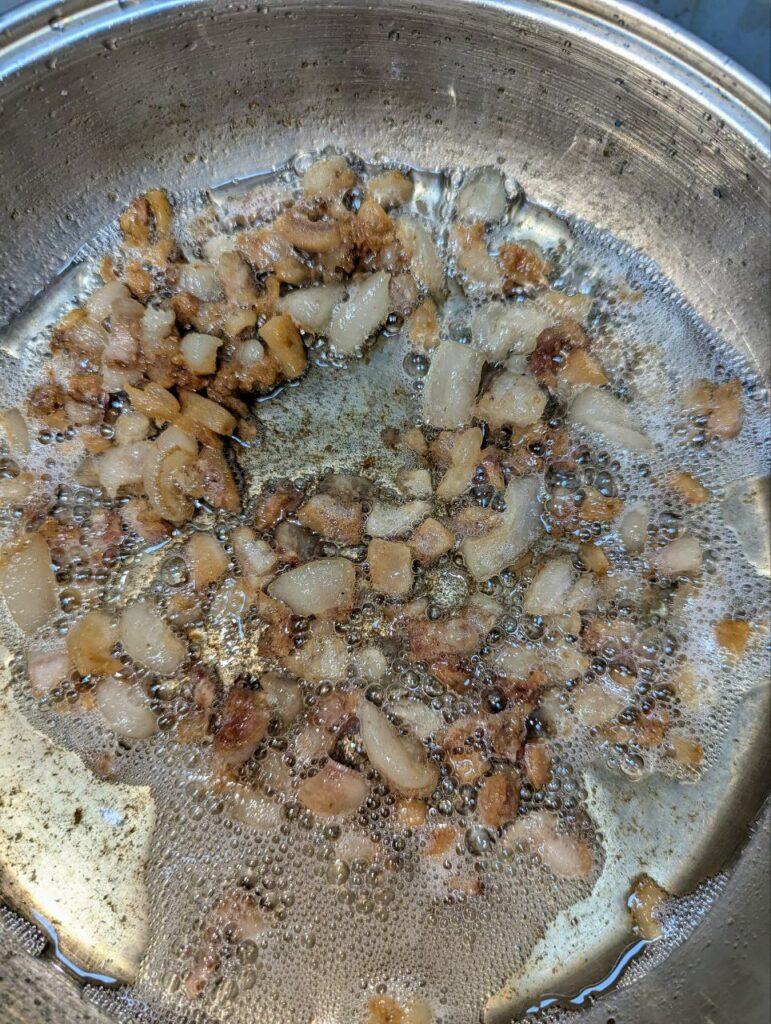rendered pork fat in a pan