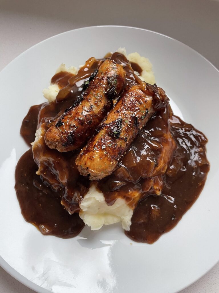 No peas mash and bangers